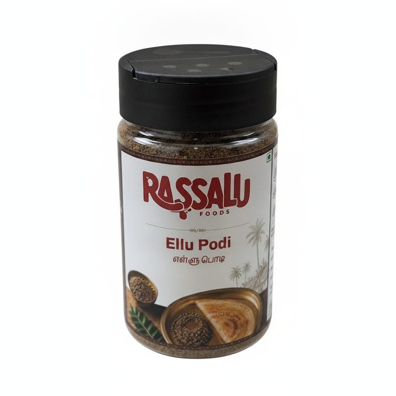 Ellu Podi in a 150 g Rassalu Foods shaker jar