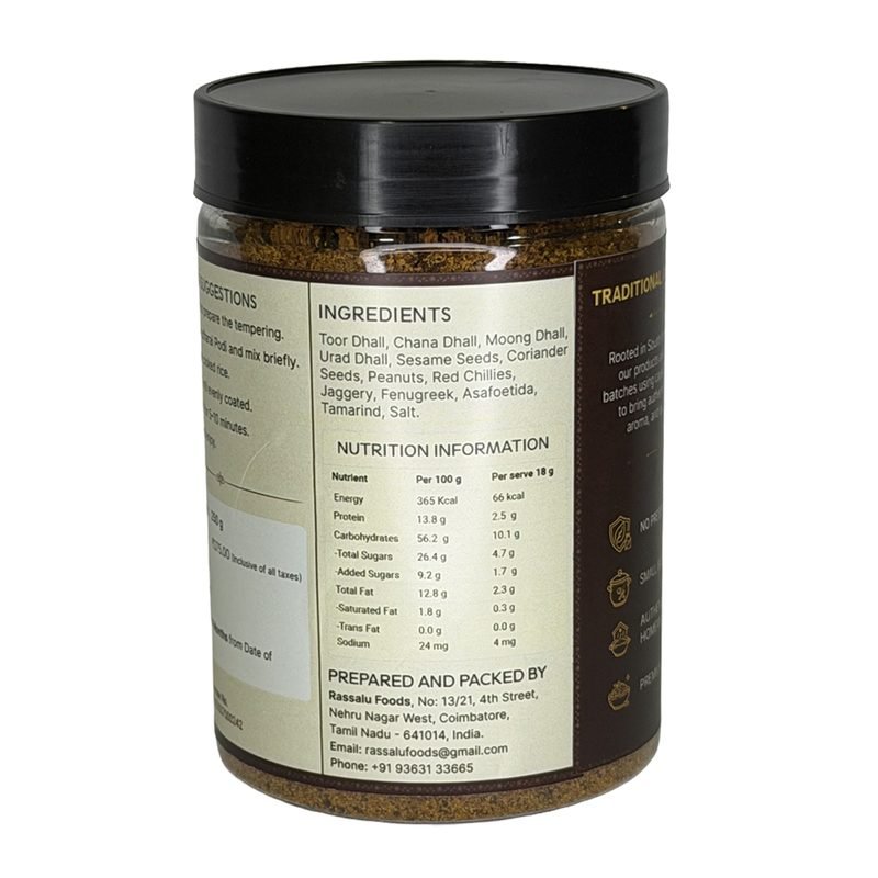 Pack panel showing the ingredients and nutrition information
